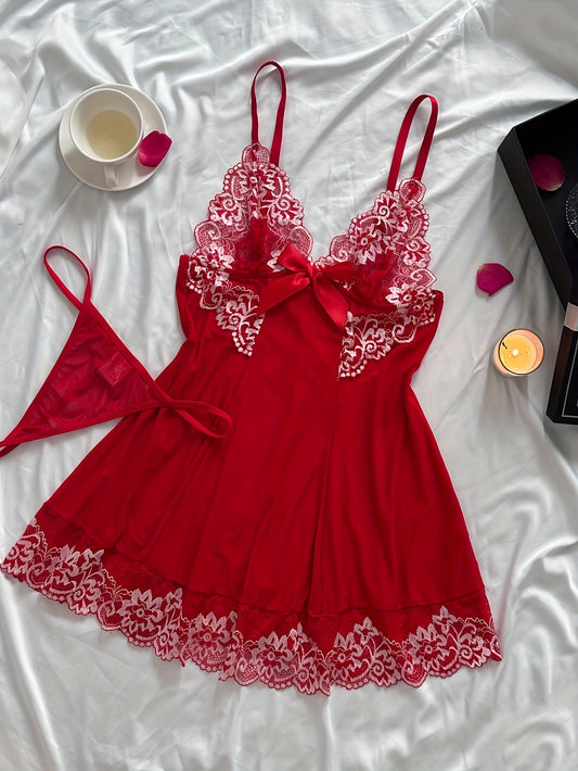 "It's Your Night" Red Lace Two Piece