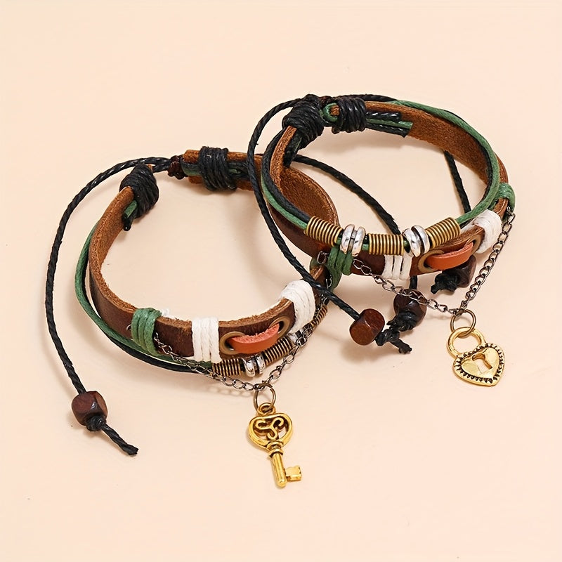 2pc Set Retro Leather Couple Bracelets