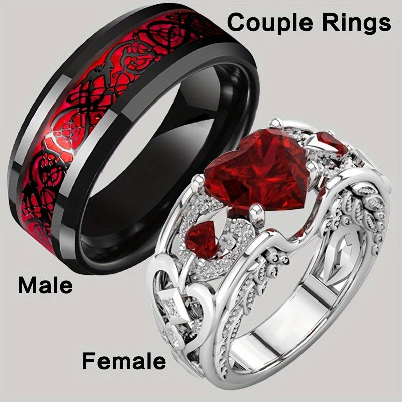 StunSet Heart-Shaped Couples Rings