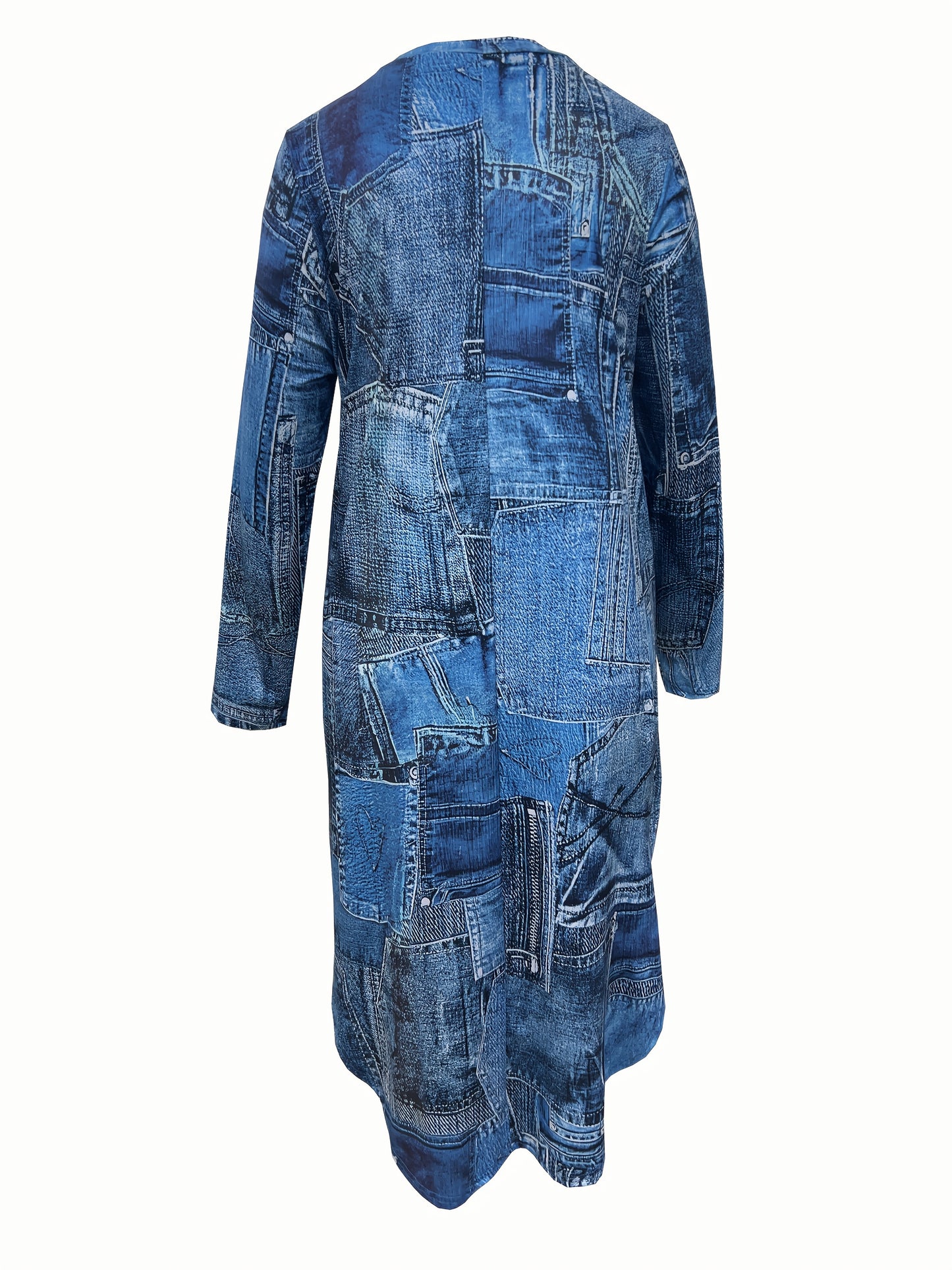 Plus Size Denim-Look Long Sleeve Dress