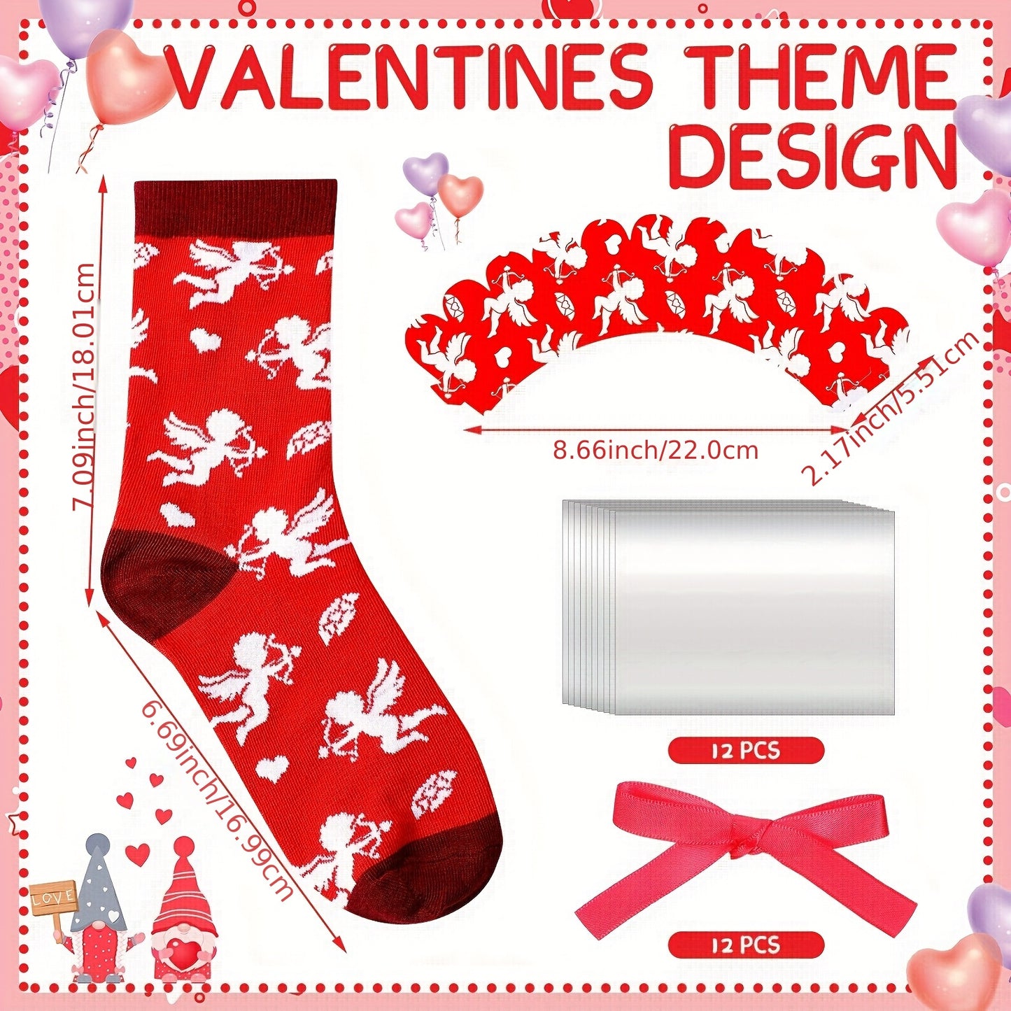 12 Pair Valentine Cupcake Socks