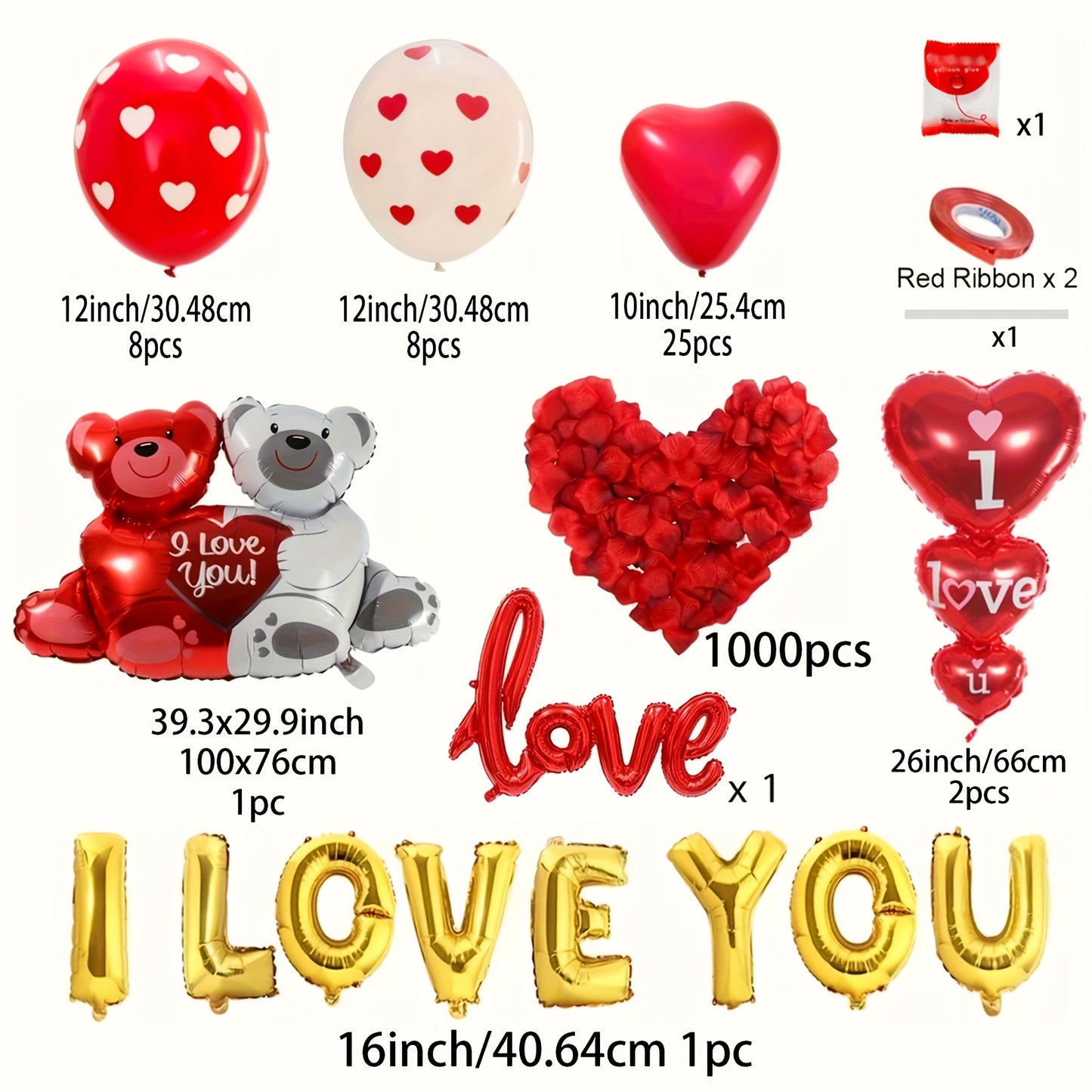 1000 pc Red Heart-shaped Balloons