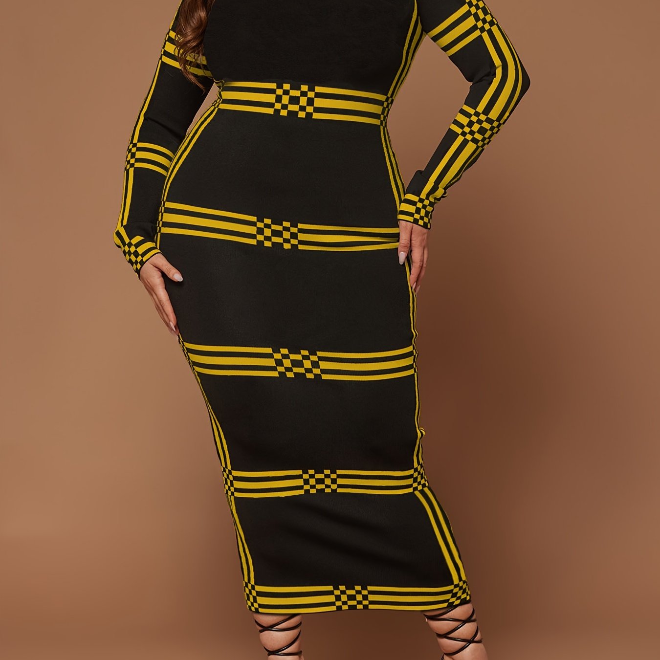 Plus Size Colorblock Geometric Print Dress