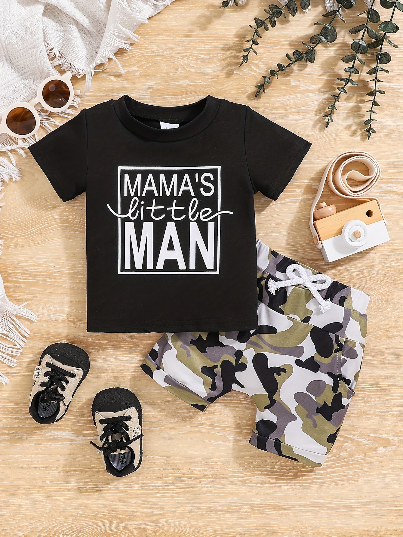 "MAMA'S Little MAN" Print Summer Set