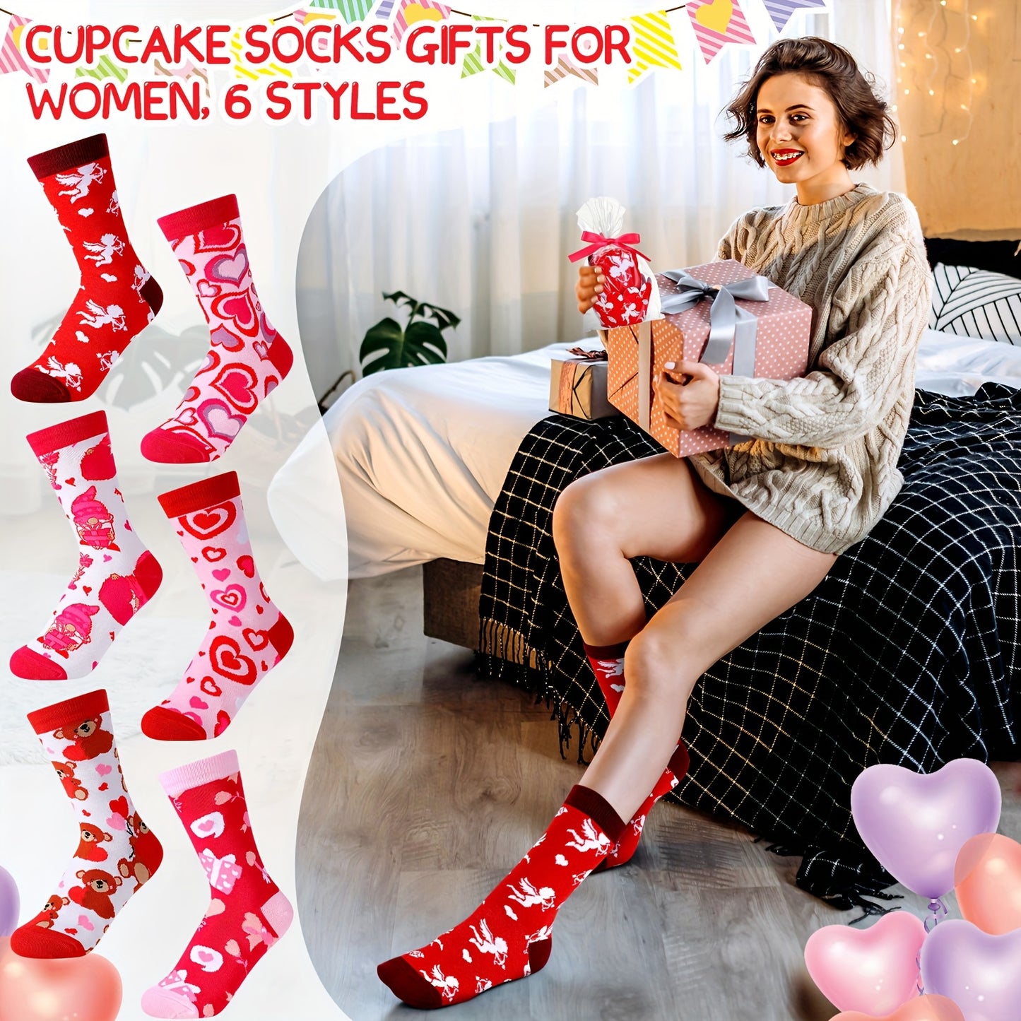 12 Pair Valentine Cupcake Socks