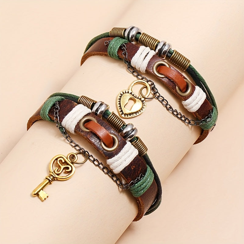 2pc Set Retro Leather Couple Bracelets