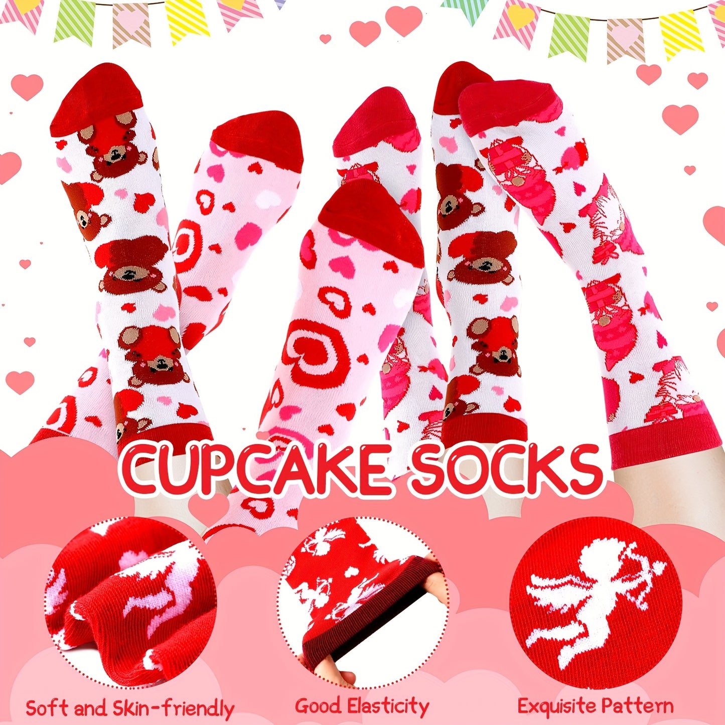 12 Pair Valentine Cupcake Socks