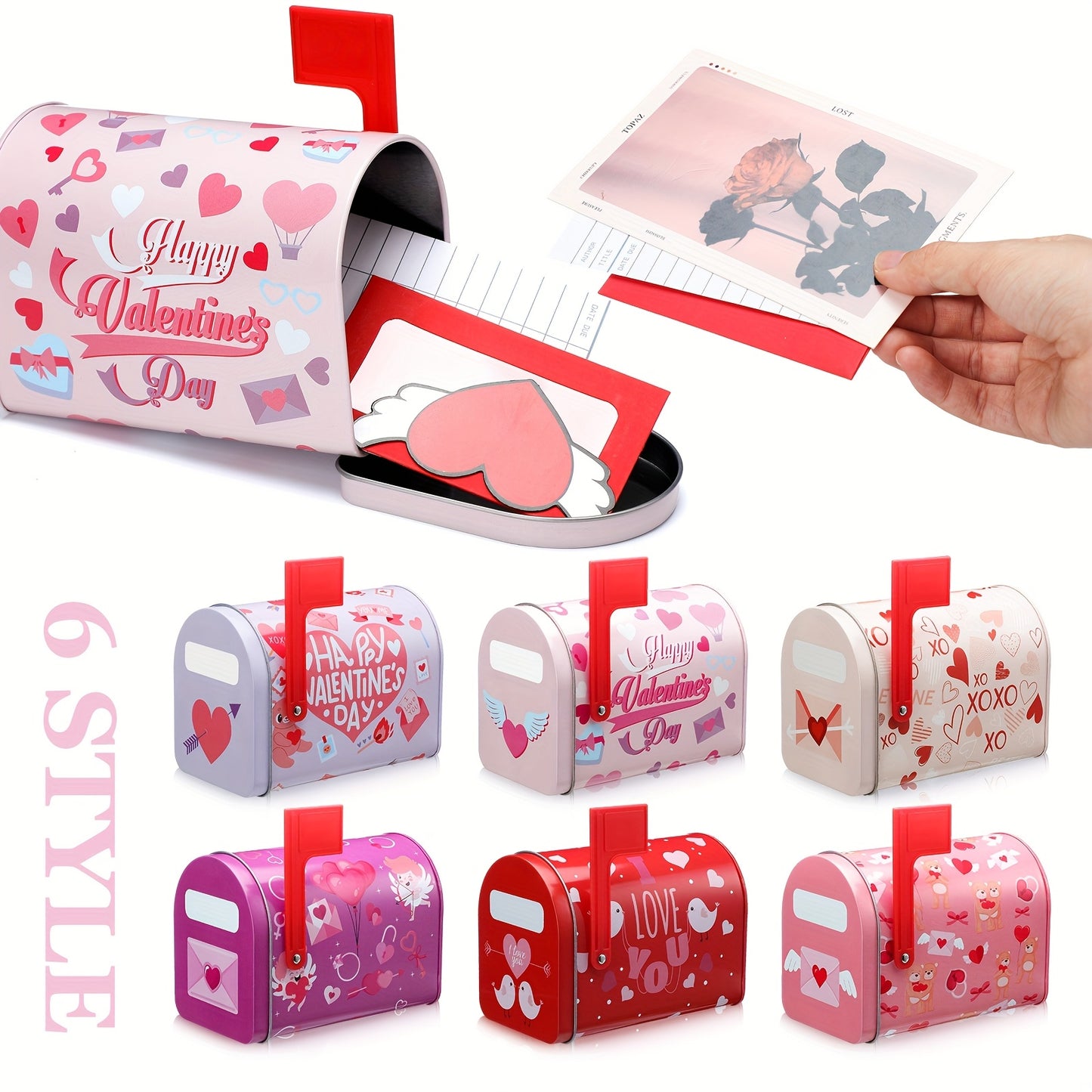 6pc Valentine Tin Mailbox