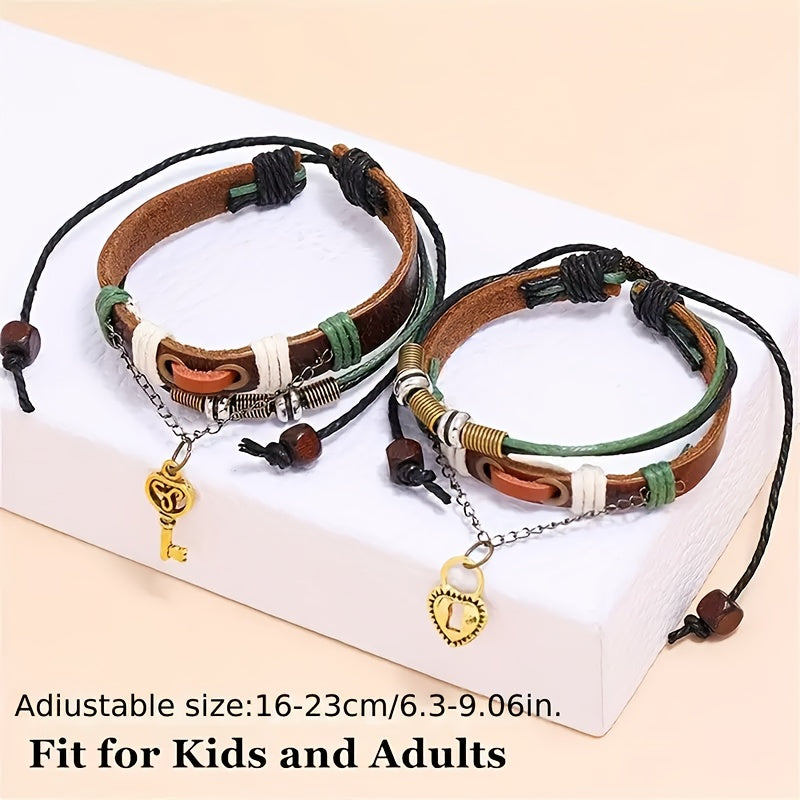 2pc Set Retro Leather Couple Bracelets