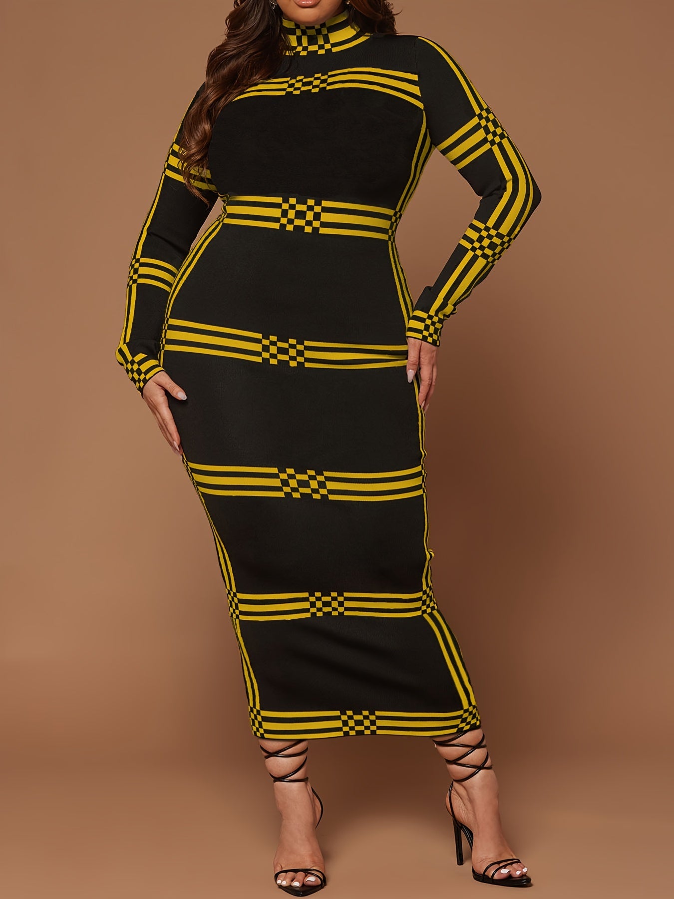 Plus Size Colorblock Geometric Print Dress