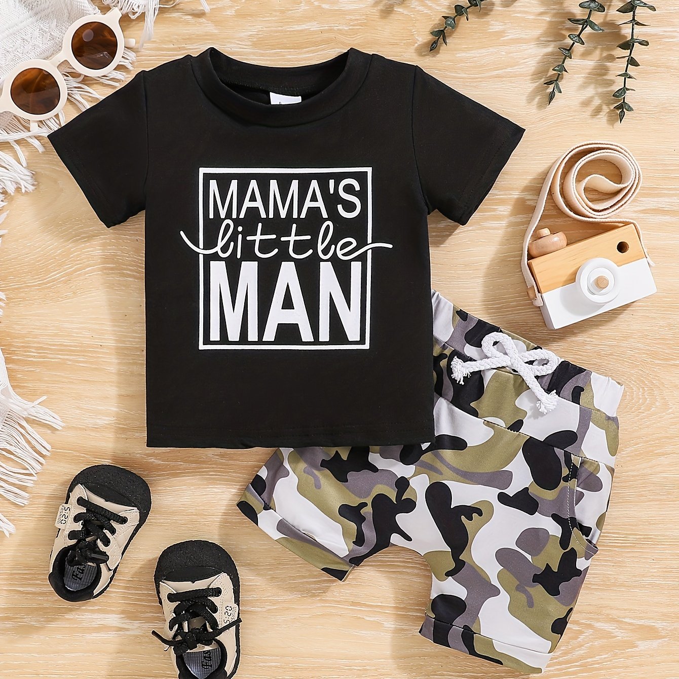 "MAMA'S Little MAN" Print Summer Set